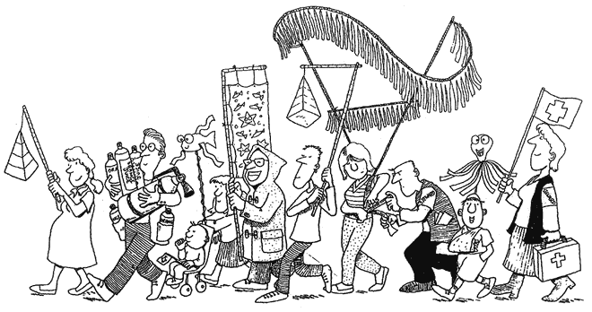 A drawing of a procession